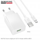 Incarcator priza Borofone BAS72A Source 1 USB QC 3.0 set cu cablu micro alb
