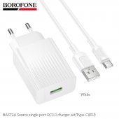 Incarcator priza Borofone BAS72A Source QC 3.0 set cu cablu Type-C alb