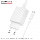Incarcator priza Borofone BAS73A Source PD20W set cu cablu Type-C alb