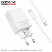Incarcator priza Borofone BAS73A Source PD20W set cu cablu Type-C alb