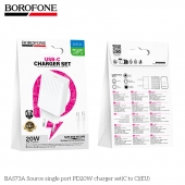 Incarcator priza Borofone BAS73A Source PD20W set cu cablu Type-C alb