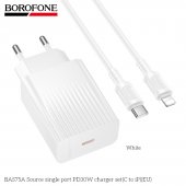 Incarcator priza Borofone BAS75A Source PD30W set cu cablu lightning alb