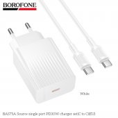 Incarcator priza Borofone BAS75A Source PD30W set cu cablu Type-C alb