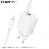 Incarcator priza Borofone BN29 Fuente PD 30W + QC3.0 cu cablu Type-C la lightning alb