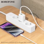 Incarcator priza Borofone BN29 Fuente PD 30W + QC3.0 cu cablu Type-C la lightning alb