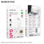 Incarcator priza Borofone BN29 Fuente PD 30W + QC3.0 cu cablu Type-C la lightning alb