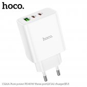 Incarcator priza Hoco C126A Pure Power PD 40W (2C1A) alb fara cablu