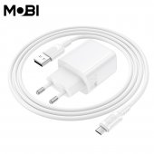 Incarcator priza Mobi MP-10 1A1C PD 20W  QC 3.0 set cu cablu USB-A la Micro alb