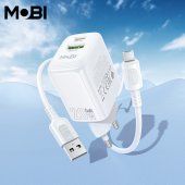 Incarcator priza Mobi MP-10 1A1C PD 20W  QC 3.0 set cu cablu USB-A la Micro alb