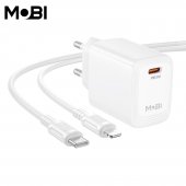 Incarcator priza Mobi MP-20 PD 20W set cu cablu USB-C la IP alb