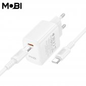 Incarcator priza Mobi MP-20 PD 20W set cu cablu USB-C la USB-C alb