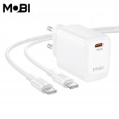 Incarcator priza Mobi MP-20 PD 20W set cu cablu USB-C la USB-C alb