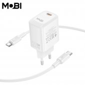 Incarcator priza Mobi MP-20 PD 20W set cu cablu USB-C la USB-C alb