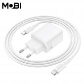 Incarcator priza Mobi MP-20 PD 20W set cu cablu USB-C la USB-C alb