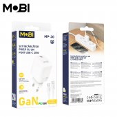 Incarcator priza Mobi MP-20 PD 20W set cu cablu USB-C la USB-C alb