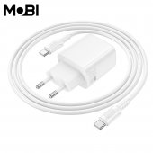 Incarcator priza Mobi MP-30 1A1C PD 30W  QC 3.0 set cu cablu USB-C la USB-C alb