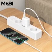 Incarcator priza Mobi MP-30 1A1C PD 30W  QC 3.0 set cu cablu USB-C la USB-C alb