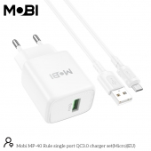 Incarcator priza Mobi MP-40 18W QC 3.0 set cu cablu USB-A la Micro alb