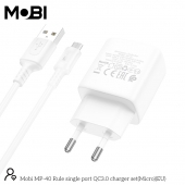 Incarcator priza Mobi MP-40 18W QC 3.0 set cu cablu USB-A la Micro alb