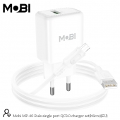 Incarcator priza Mobi MP-40 18W QC 3.0 set cu cablu USB-A la Micro alb