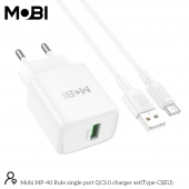 Incarcator priza Mobi MP-40 18W QC 3.0 set cu cablu USB-A la USB-C alb