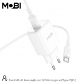 Incarcator priza Mobi MP-40 18W QC 3.0 set cu cablu USB-A la USB-C alb