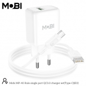 Incarcator priza Mobi MP-40 18W QC 3.0 set cu cablu USB-A la USB-C alb