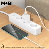 Incarcator priza Mobi MP-40 18W QC 3.0 set cu cablu USB-A la USB-C alb