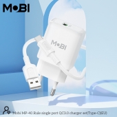 Incarcator priza Mobi MP-40 18W QC 3.0 set cu cablu USB-A la USB-C alb