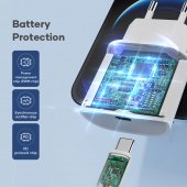 Incarcator priza Rock T18 Sugar Cube Series GaN Type-C PD 20W + QC 3.0 cu cablu Type-C la lightning alb