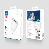 Incarcator priza Rock T18 Sugar Cube Series GaN Type-C PD 20W + QC 3.0 cu cablu Type-C la lightning alb