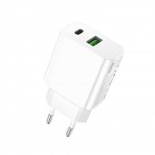 Incarcator priza Rock T43 USB QC 3.0 + Type C PD 20W 3A fara cablu alb
