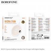 Pad incarcare wireless Borofone BQ39 Cypress fast charge 15W cu afisaj digital alb