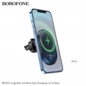 Suport auto magnetic Borofone BH201 cu incarcare wireless compatibil MagSafe